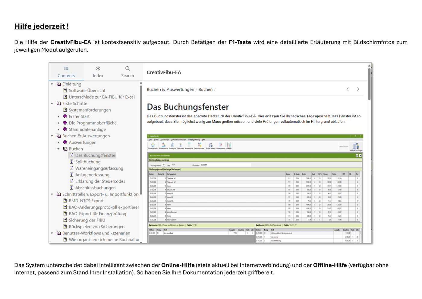 Kontextsensitive Hilfe der CreativFibu-EA