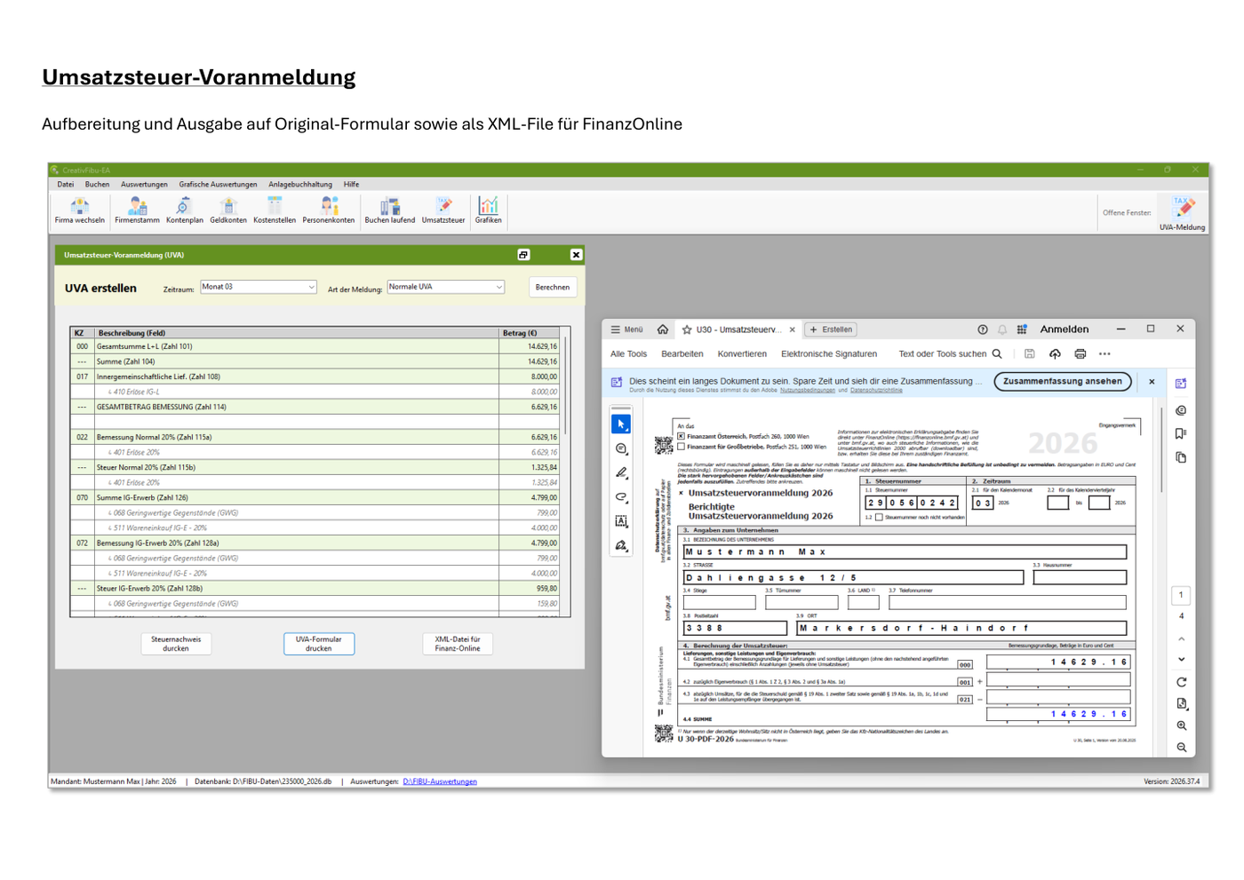 Umsatzsteuer-Voranmeldung mit Formularausgabe